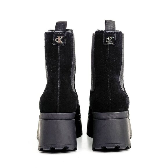 Calvin Klein Women Nevia Black Suede Platform Slip on Chelsea Ankle Boots sz 8 - Picture 3 of 7
